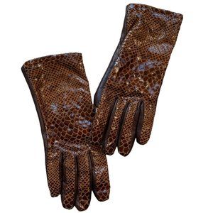 Antonio Murolo Snakeskin Print 100% Leather Cashmere Lined Brown Gloves-7.5 (M)